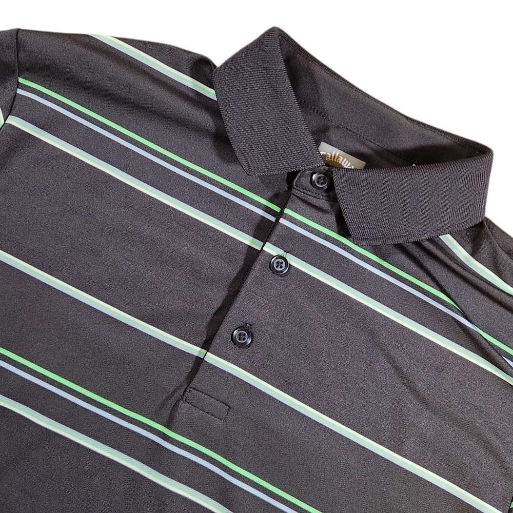 Callaway Mens S Opti Dri Short Sleeve Black Striped Performance Golf Polo Shirt